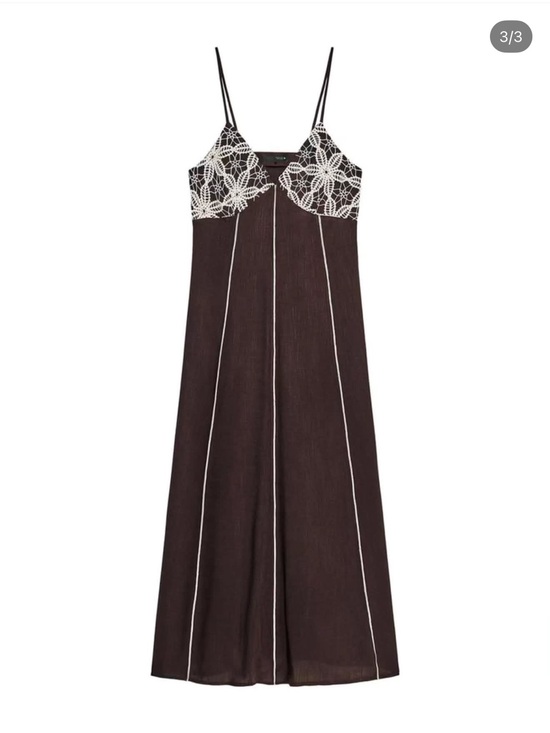 Zara Dresses & Skirts - NWT Zara Chocolate Brown Maxi Slip Dress with White Crochet Bodice